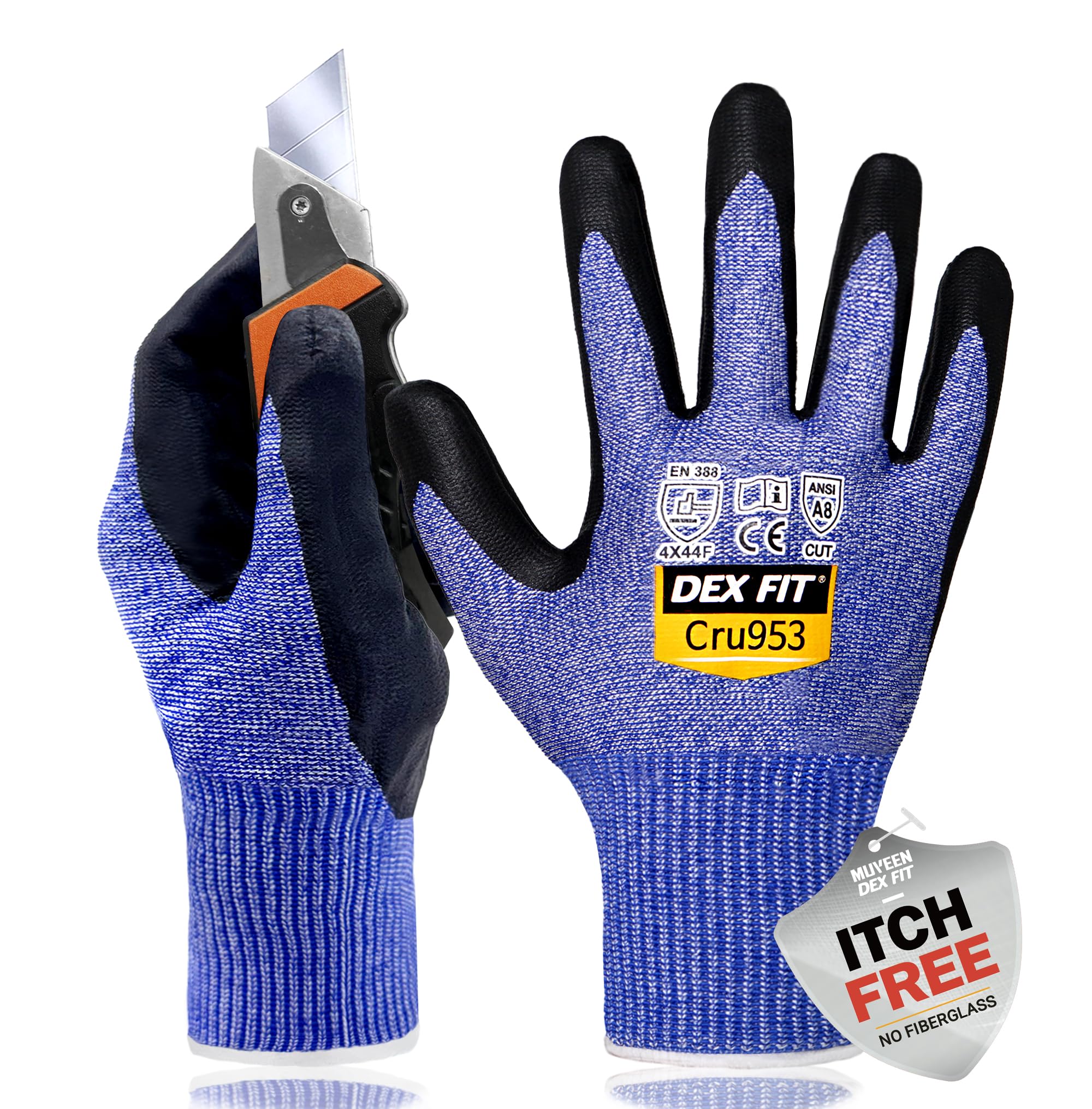 DEX FIT Professional Grade Level 5 Cut Resistant Gloves Cru553, Updated Coating 2025, 3D Precision Comfort Fit