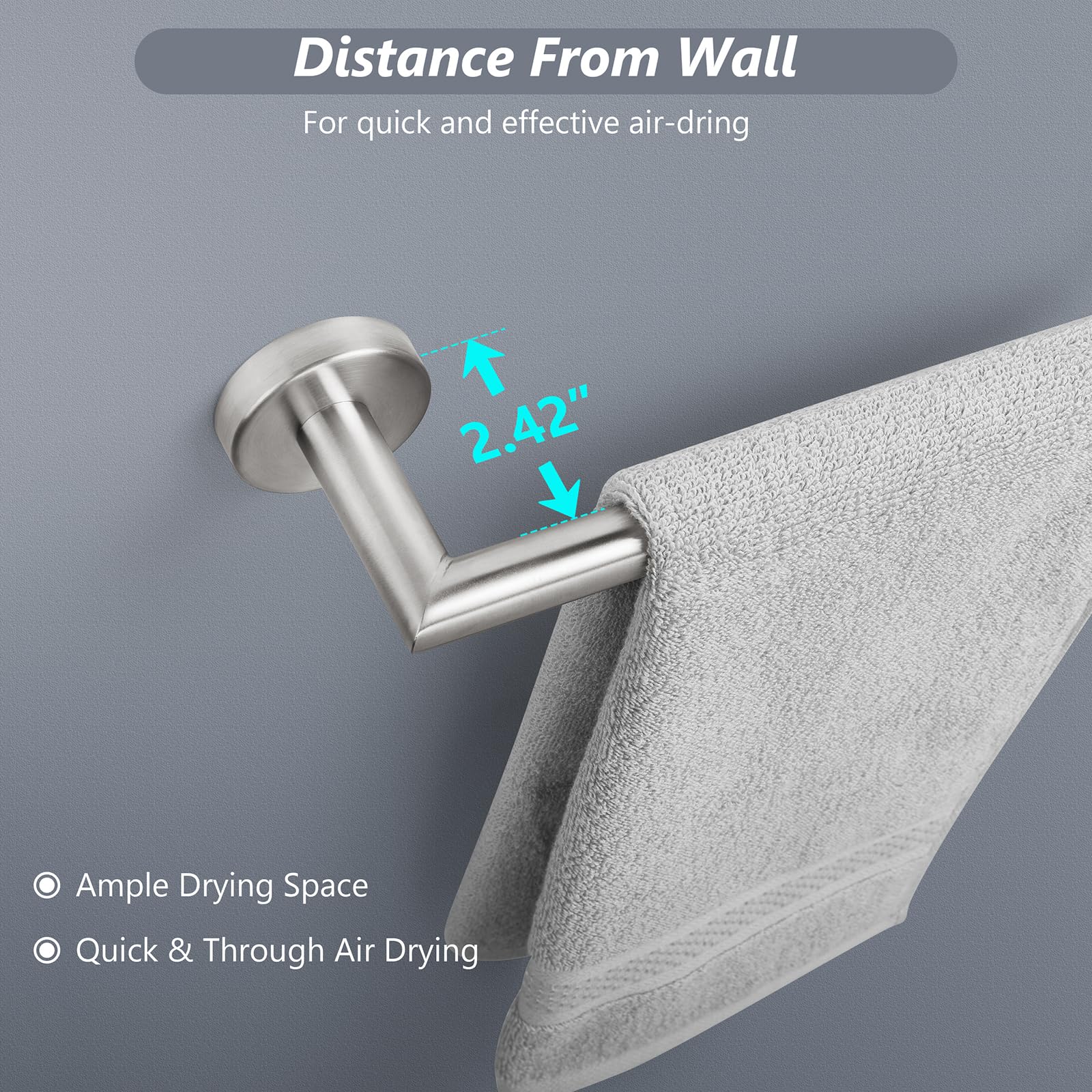 JunSun Toallero de baño de níquel cepillado de 9 pulgadas, toallero montado en la pared, soporte para toallas de mano de baño, decoración moderna del hogar, barra de toalla de baño, accesorios de