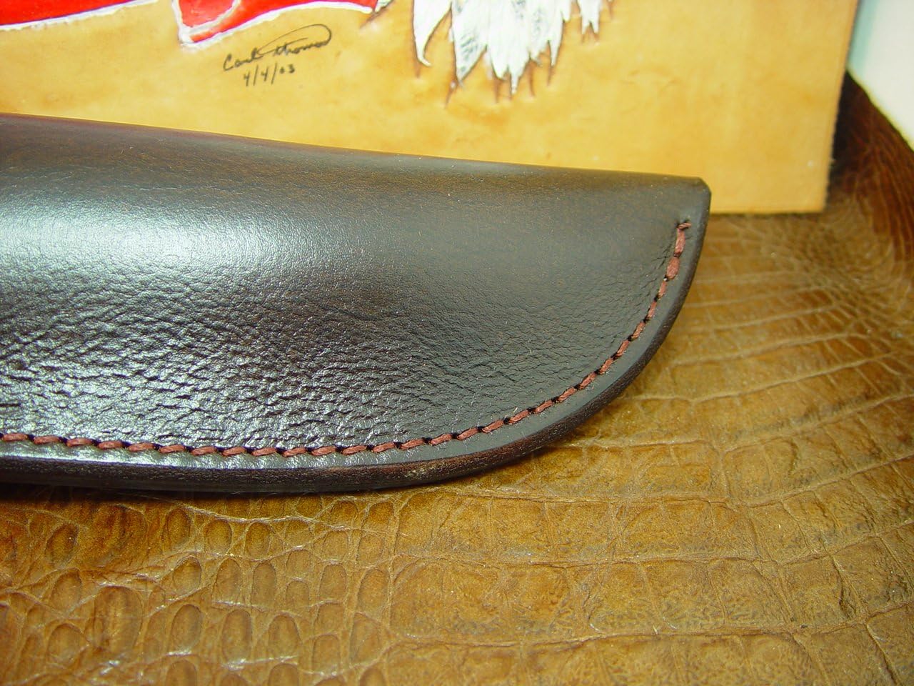 Custom right hand carry knife sheath for the BK 10. This sheath is a Dangler type sheath it also can be worn as a regular type sheath on the belt loop the Dangler strap can be removed.