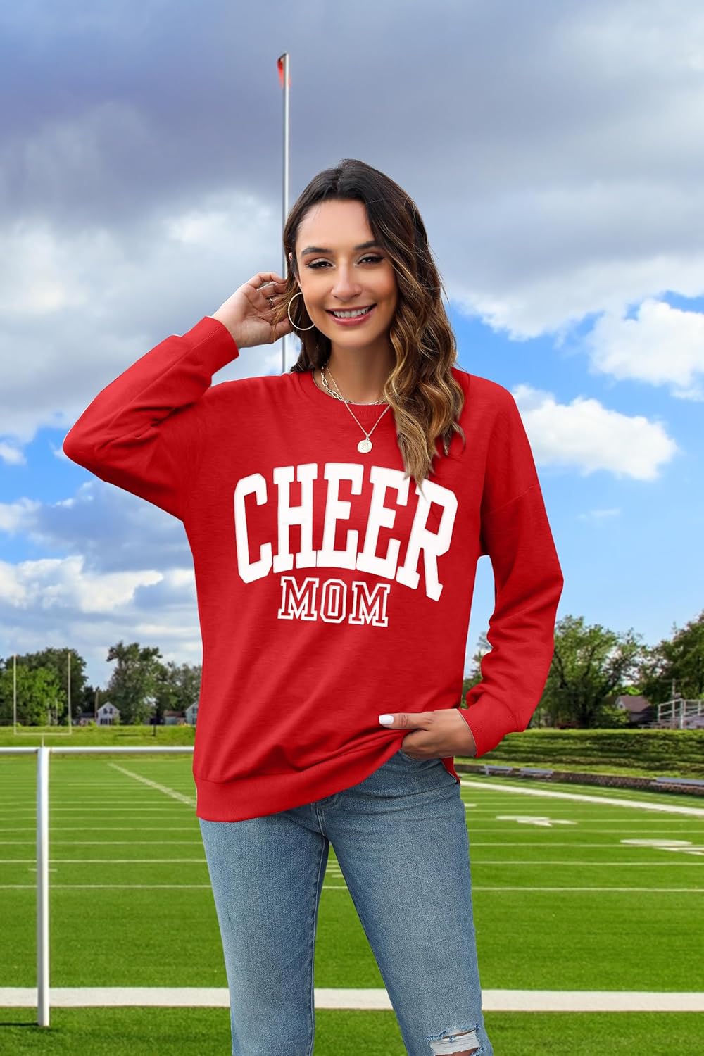 Cheer Shirt Football Mom Sweatshirt: Women Cheerleader Shirts Chenille Mama Baseball Football Soccer Game Day Tops - Image 3