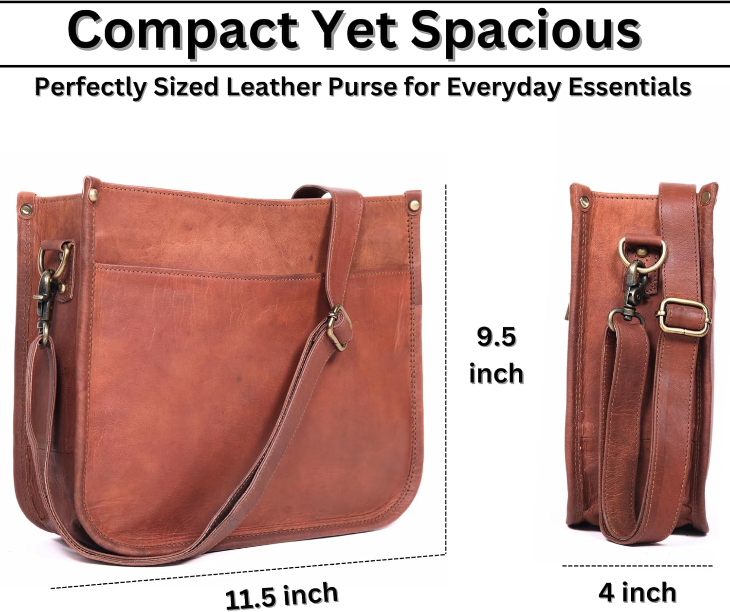 Genuine Leather Crossbody Purse for Women – Rustic Tan & Brown Leather Satchel, Medium Size with Zipper Pocket – Cute Everyday Handbag, Ideal for Moms, Teens, & Ladies – Vintage, Soft, Boho Style - Image 5