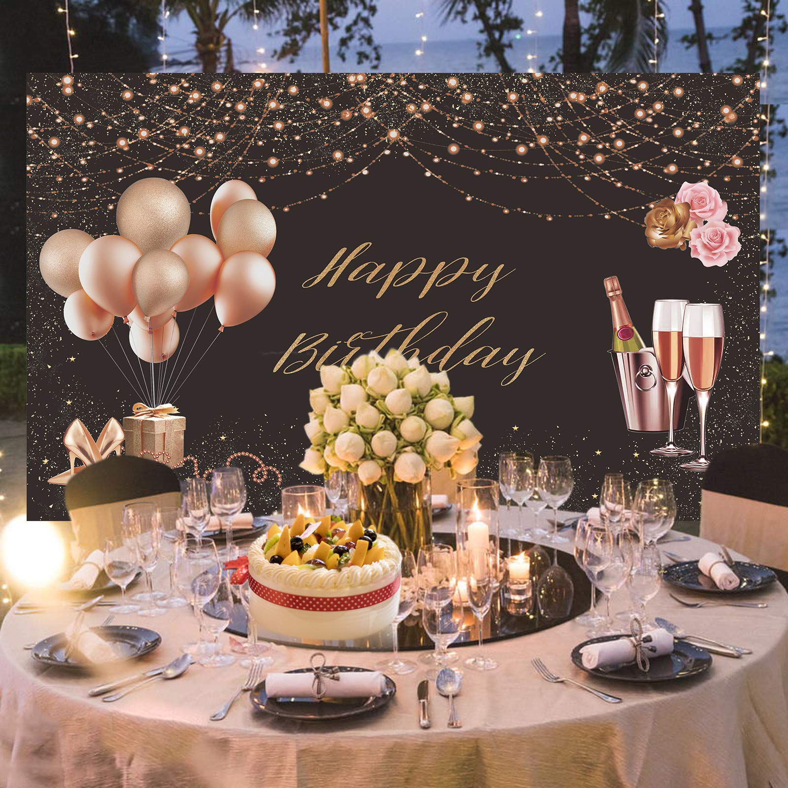 Decorazione di compleanno per donne 30° 40° 50° 60° compleanno in tessuto poster rosa rossa nero oro Photo Booth sfondo per festa di compleanno