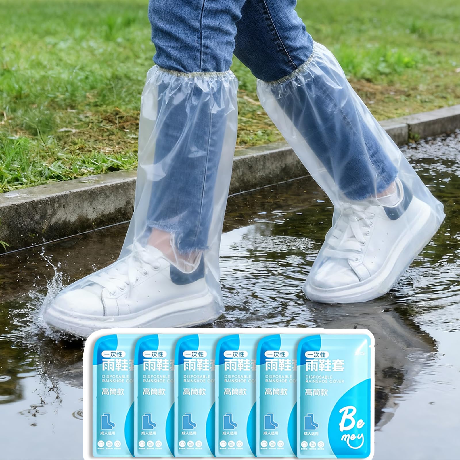 Photo 1 of 12 Pcs Individually Packaged Long Rain Shoe Covers, Extended Length Clear Adults Shoe Ponchos, Waterproof Plastic Rain Boot Covers, Perfect for Adults & Disney Trips (Clear Adults L 12Pcs)
