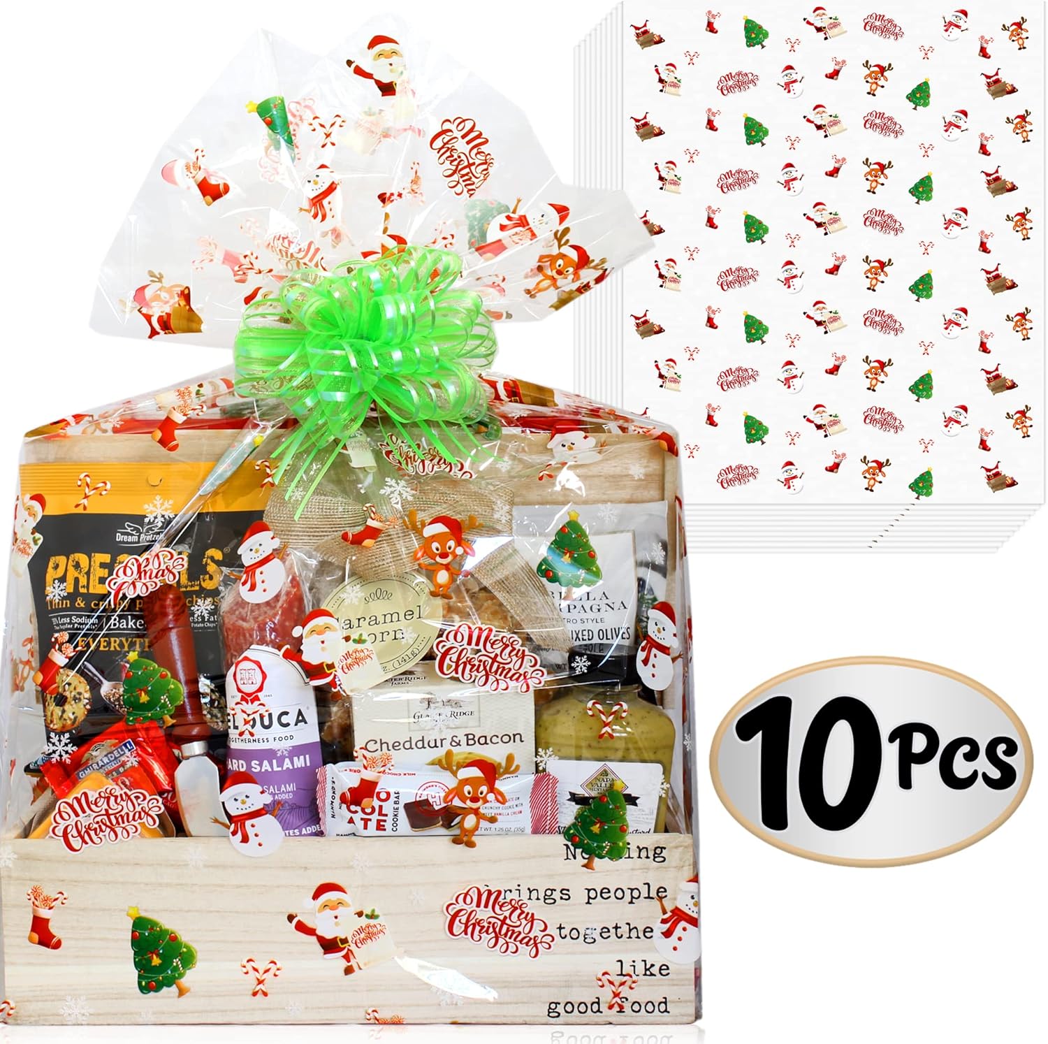 Anapoliz X-Large Christmas Cellophane Wrap Bags (10 Pcs) - 24" X 30", 2.5 Mil Thick Crystal Clear for Gifts, Baskets Wrapping (24Wx30L Inches, Merry Christmas) - Image 2