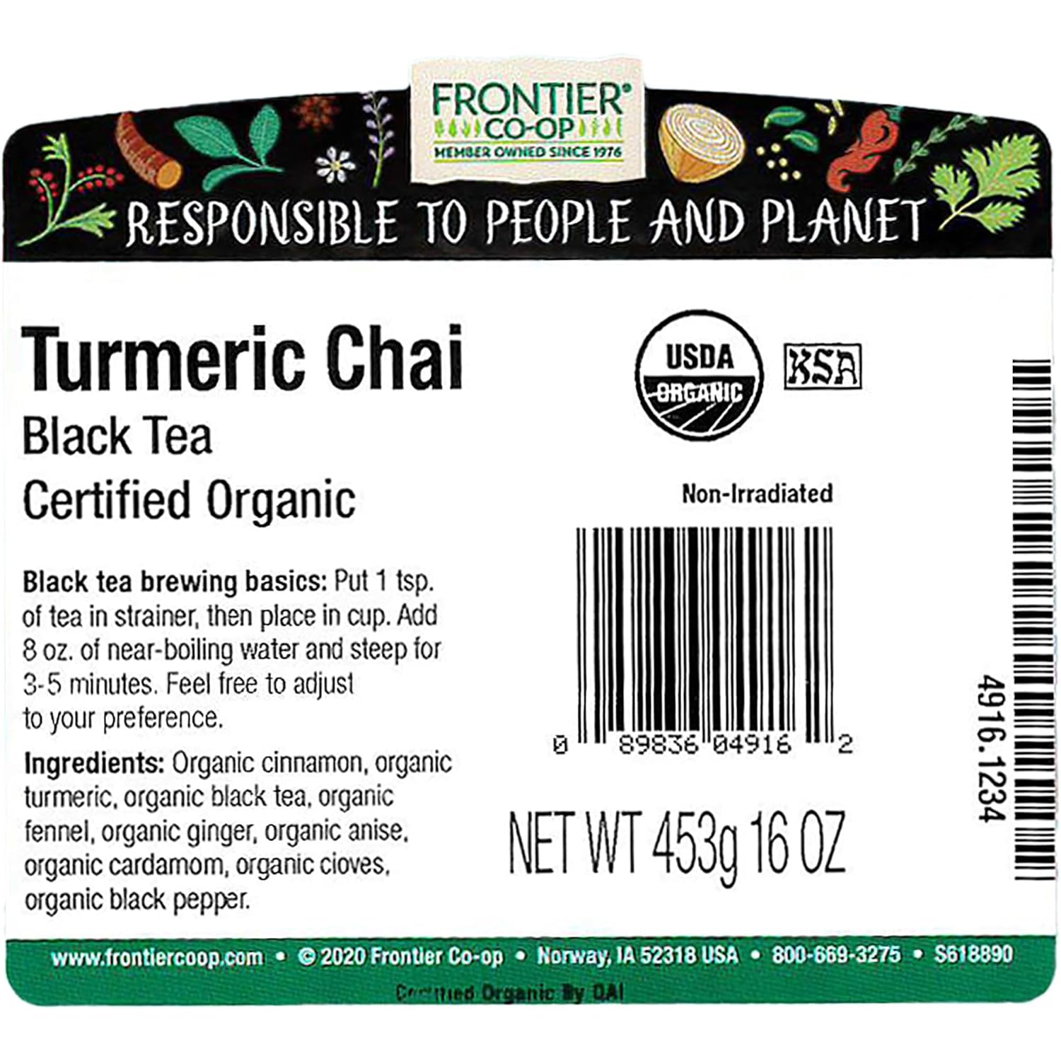 Frontier Co-op Turmeric Chai Tea, Certified Organic, Kosher | 1 lb. Bulk Bag - Image 2