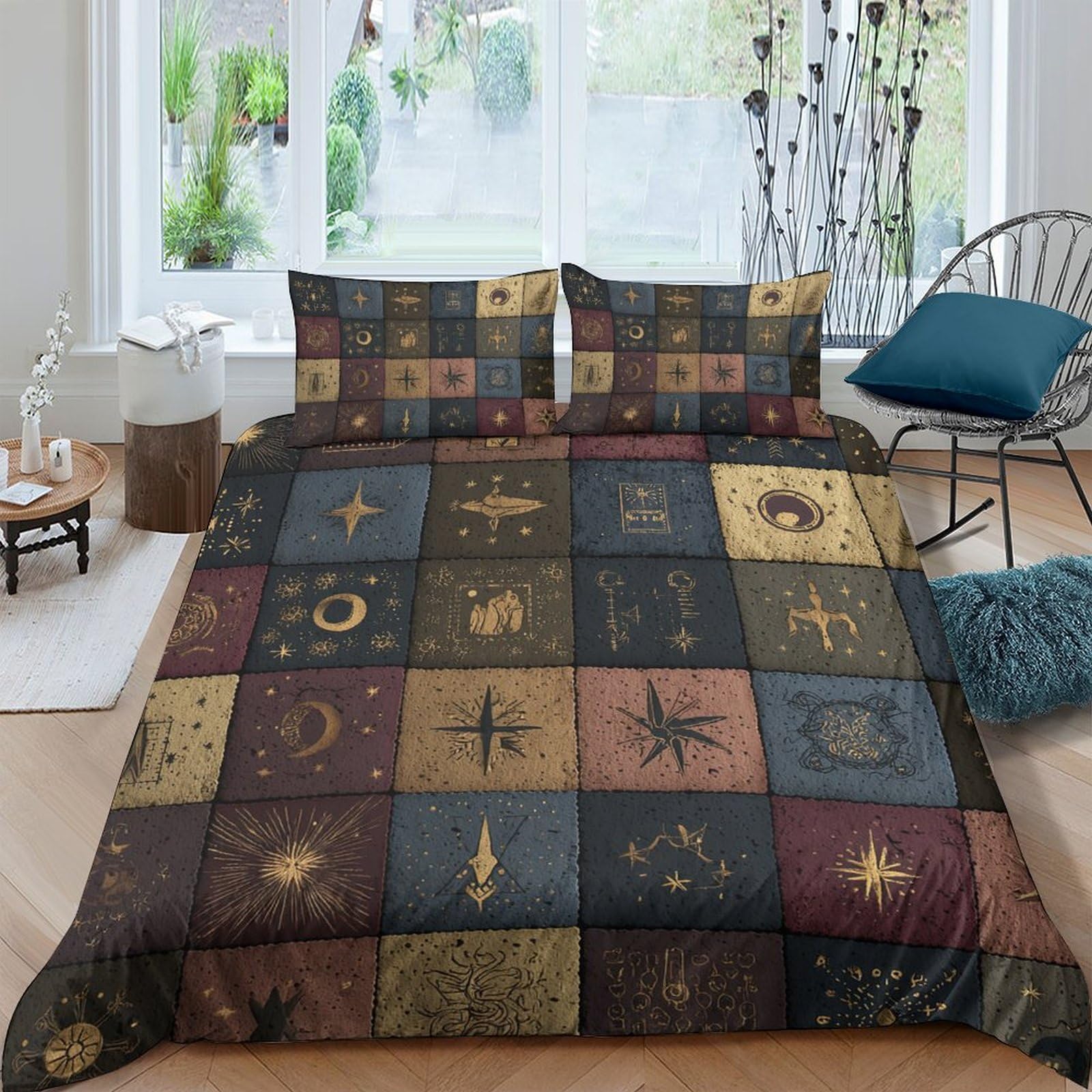 Ctjqhvkz Style-5 3D Printed Mystic Tarot Fitted Sheet Microfiber Soft Breathable Zodiac Symbols Mattress Cover Bedroom Decor Single（135X200cm）