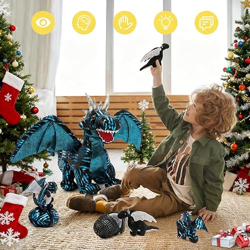 Vista 42 de MaoGoLan - Animal de peluche de dragón, juego de 7 piezas, mamá dragón con 4 dragones bebés y 2 huevos, para niñas, niños y bebés, regalo