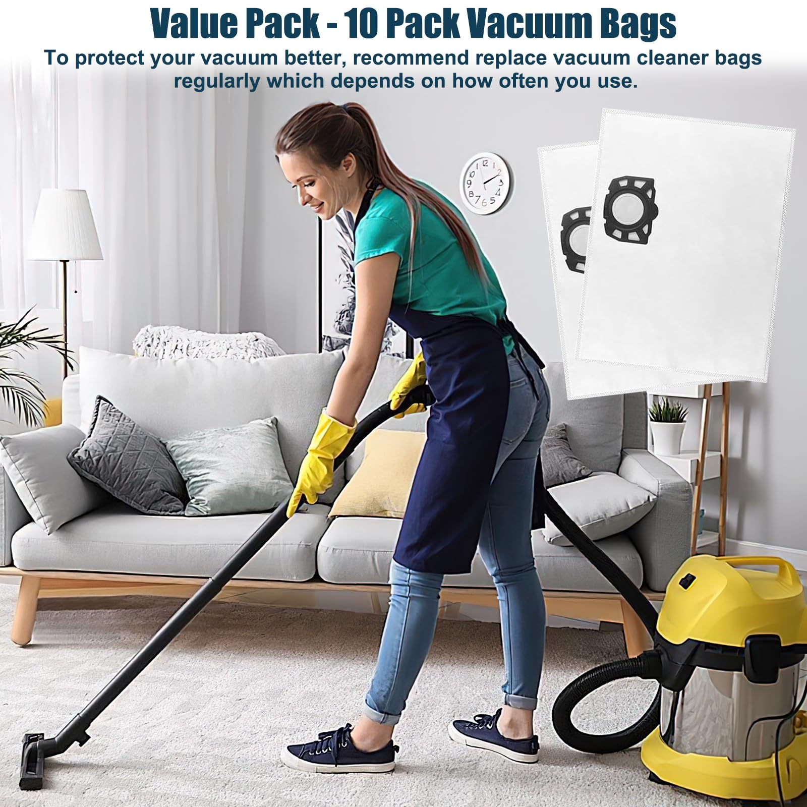 Sacchetti Per Aspirapolvere Karcher - 10 Pezzi | Compatibili Con Modelli KFI 357, WD Series, SE 4001/4002 | Tessuto Non Tessuto - Foto 2