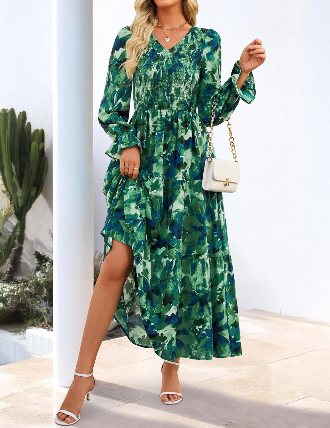 ZESICA Womens Floral Boho Maxi Dress 2026 Spring Summer Casual Long Sleeve V Neck A Line Flowy Wedding Guest Dresses - Image 4