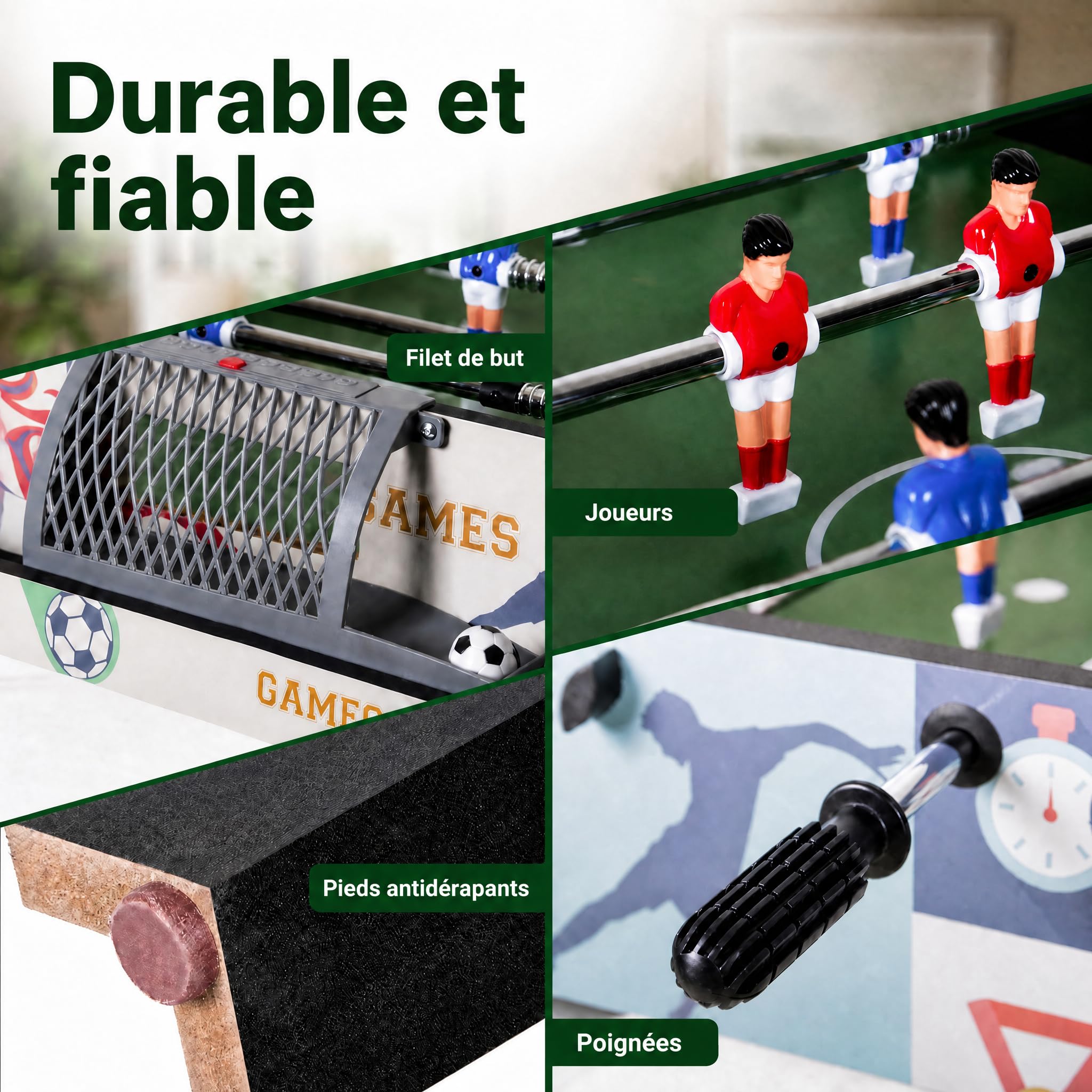 Baby-Foot Pliable 121cm, Table Foot Intérieur Barres Télescopiques