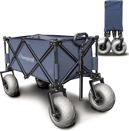 Rangland Vagón de playa con ruedas grandes para arena, carrito utilitario con marco de acero todo terreno con neumáticos de 9 pulgadas, diseño