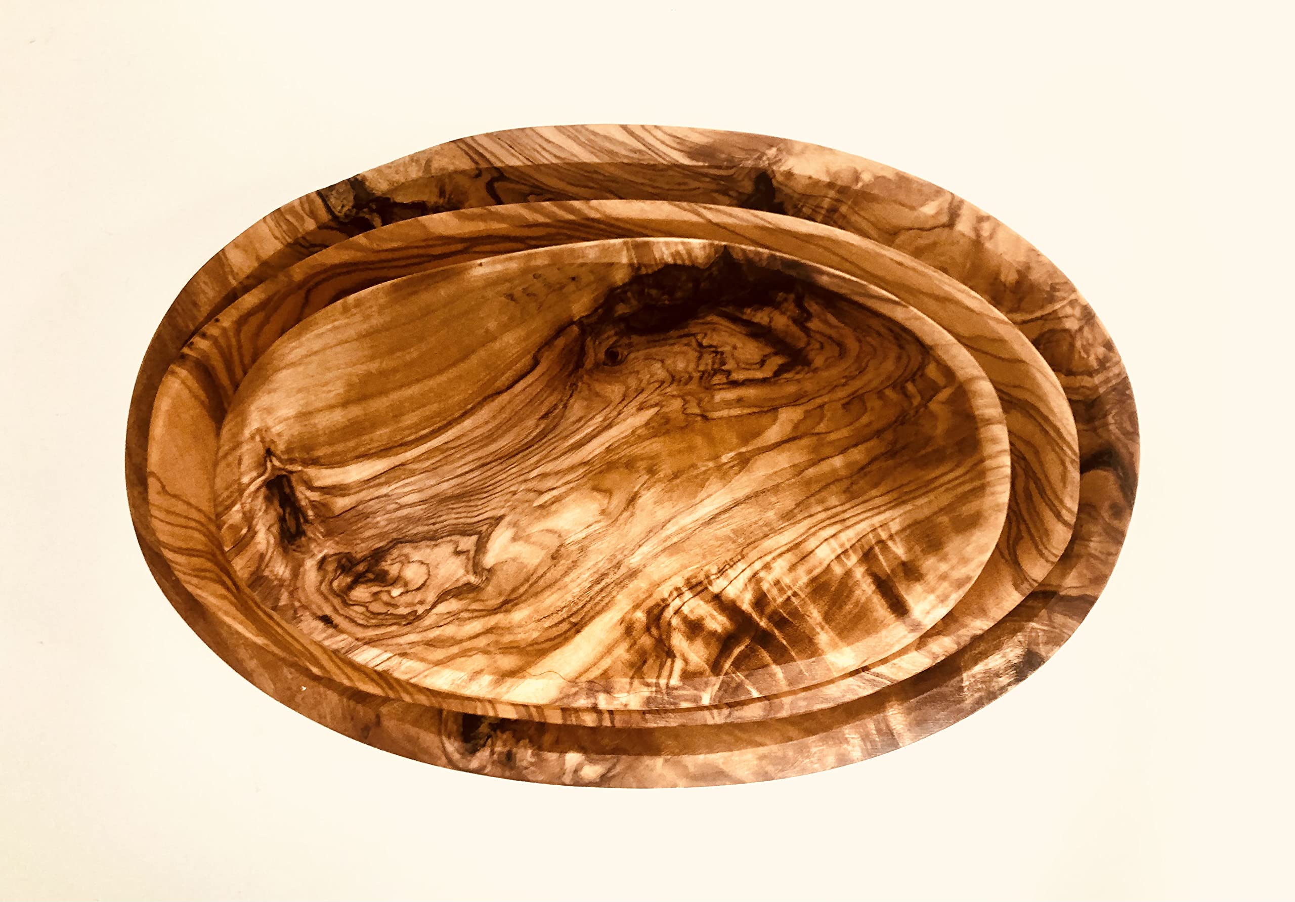 Oval Rustic Serving Dish Set - Wood Tray for Cake Tray for Kitchen Countertop Home Decor for Coffee Table Sushi Tray Antipatis Tray Tapas Dish Cake Dish 7/6/5 inches