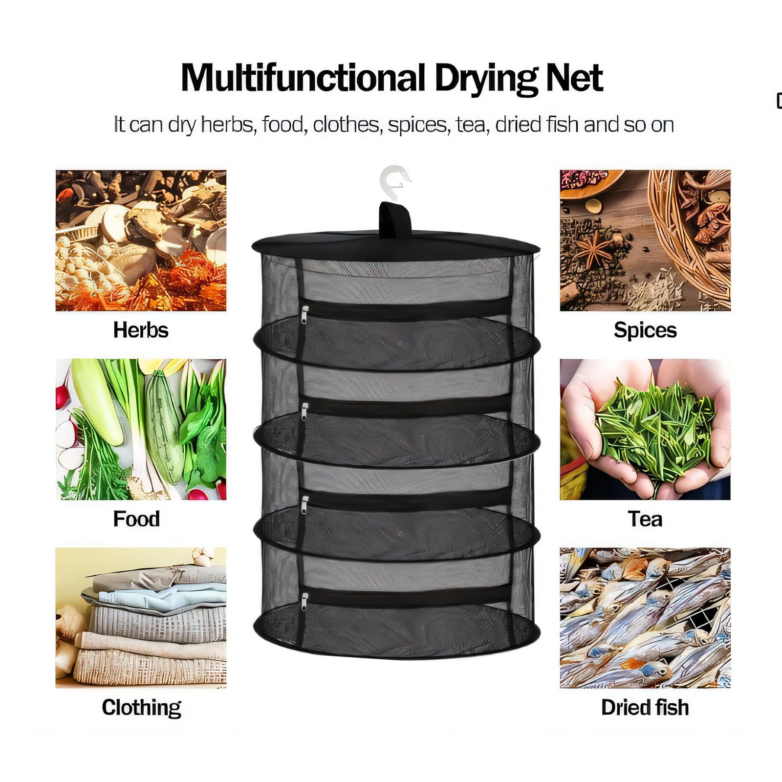 Filet De Séchage 3 Couches Pour Poissons Légumes - Suspendu Intérieur Extérieur 40x40x65cm