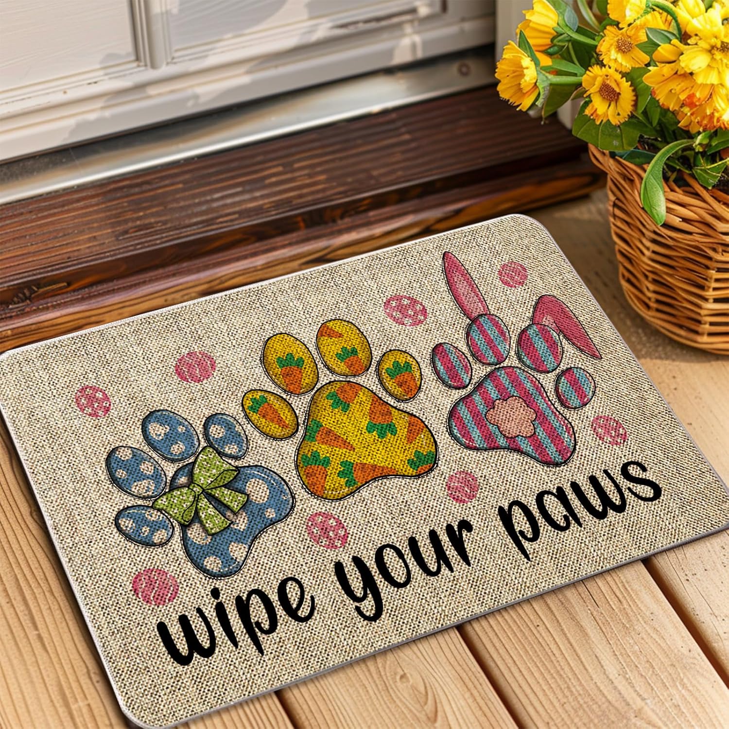 Easter Door Mat Outdoor Wipe Your Paws Easter Bunny Welcome Doormats Decorative Entrance Rug 17 x 27 Inch Farmhouse Home Floor Front Door Mat
