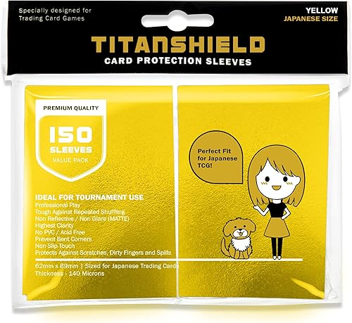 TitanShield (Funda de 150  amarillo) - Fundas para tarjetas coleccionables de tamaño japonés pequeño para Yu-Gi-Oh, Cardfight!! Vanguard y más