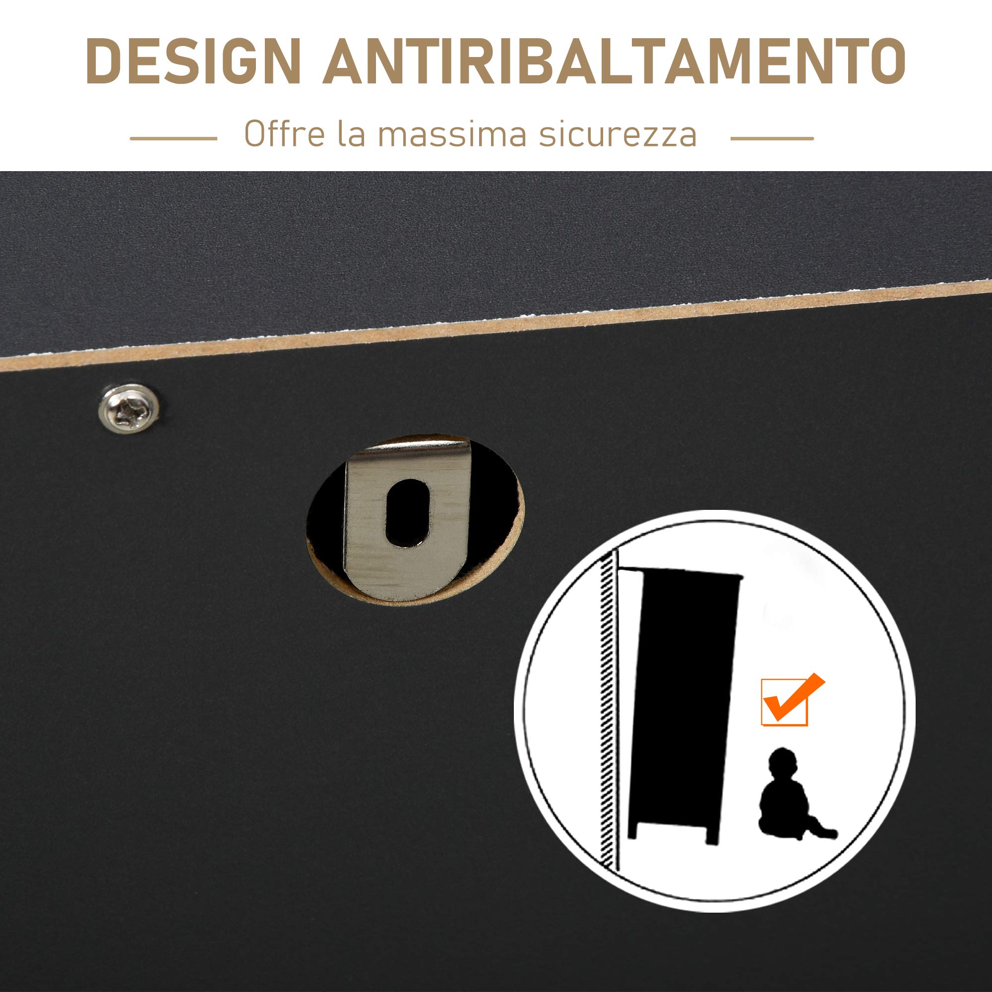 HOMCOM Cassettiera per Camera da Letto in Legno con 5 Cassetti, Stile Vintage Industriale, Grigio Scuro, 80x40x80cm