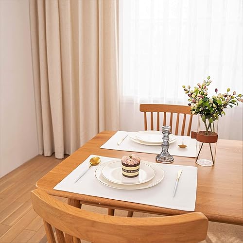 Miniatura 3 de Spring Garden Home Manteles individuales de tela blanca para mesa de comedor, juego de 4 manteles individuales de lino texturizado vintage para 01 |
