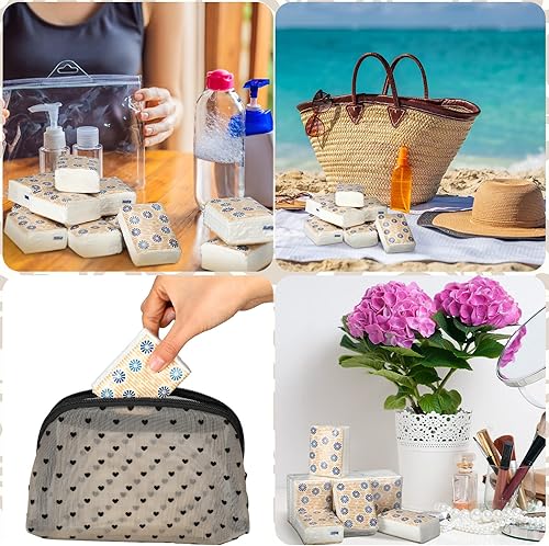 Miniatura 43 de Therwen Paquete de 100 pañuelos de bolsillo a granel, 1000 hojas, mini pañuelos a granel, 3 capas, tamaño de viaje pequeño, tamaño de bolsillo