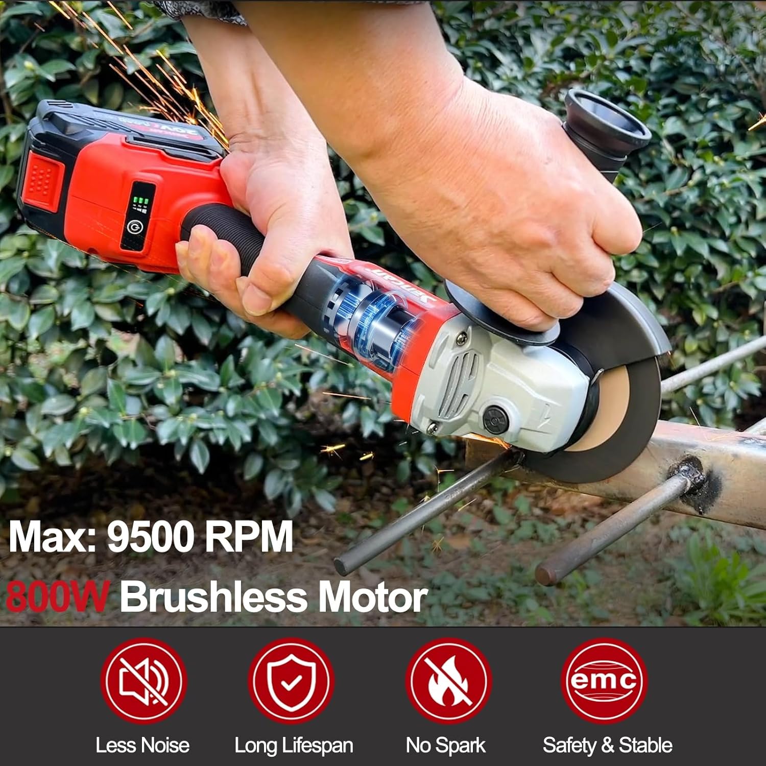 Cordless Angle Grinder, 20V Power Grinder with 2 x 4.0 Ah Battery, 9500 RPM 3 Variable Speeds Brushless Grinder Tool for Metal Cutting, Griding, Polishing, 4 1/2 Inch