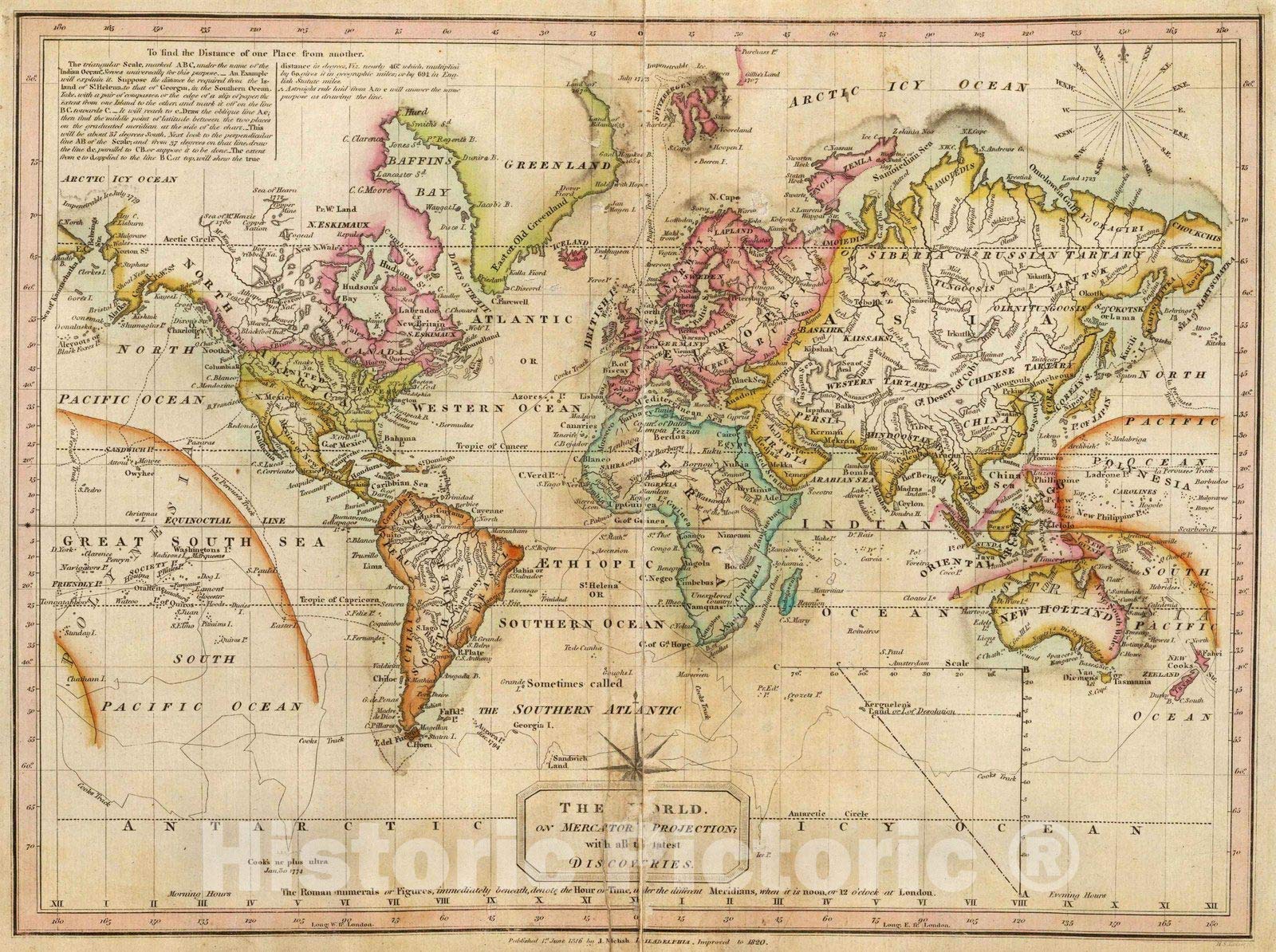 Amazon.com: Historic Map : School Atlas - 1820 The World On