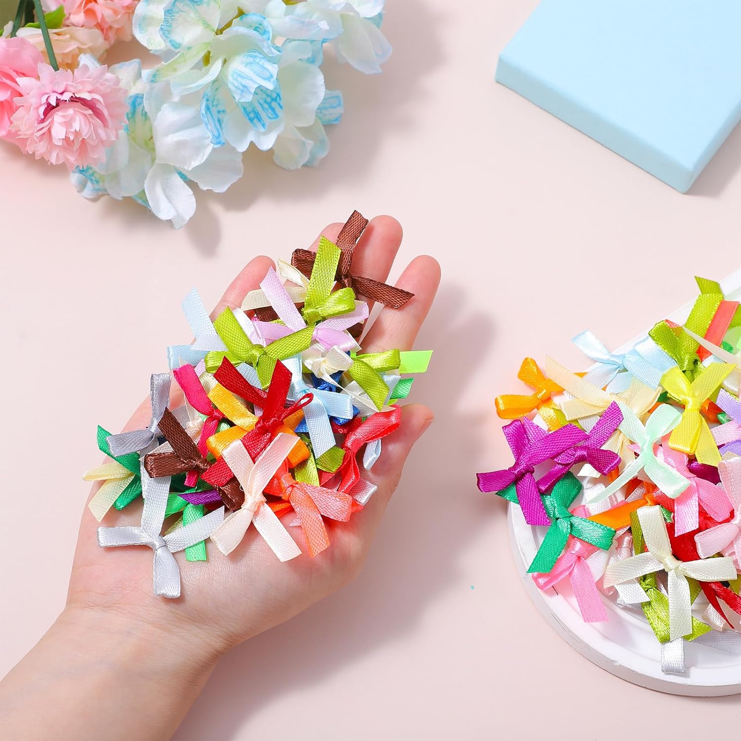 Colorful Mini Ribbon Craft Bows 200pcs 1.57" X 1.38" Satin Ribbon Small Bows for Crafting Decor Fabric Tiny Bows for Baby Girls DIY Embellishments for Gifts Clothes and Party Decorations - Image 4