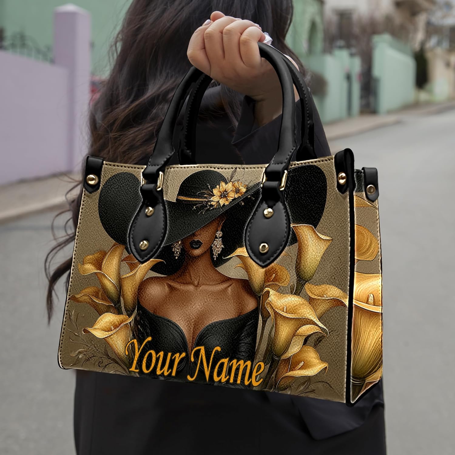 Personalized Black Women Leather Bag, Custom Name African Purses and Handbags Gifts for Mom Birthday Christmas Mothers Day