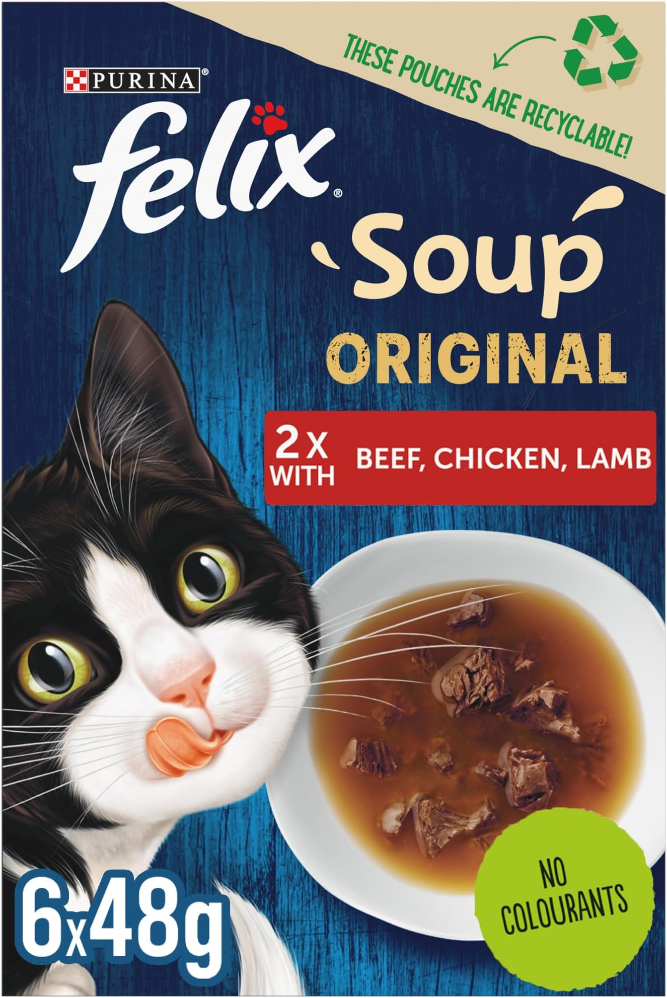 Purina Felix Soup Tender Strips (With Beef, Chicken, Lamb), Blue