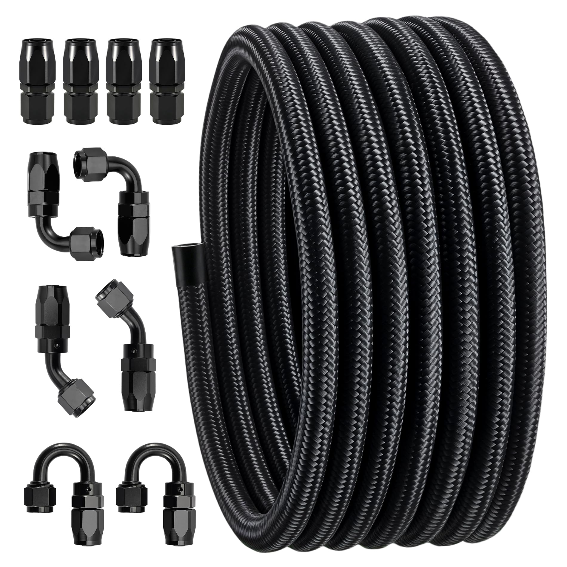 EVIL ENERGY 12AN Transmission Cooler Lines Kit, AN12 Nylon Braided Fuel Line Hose Fitting Kit CPE 16FT Black-image-31