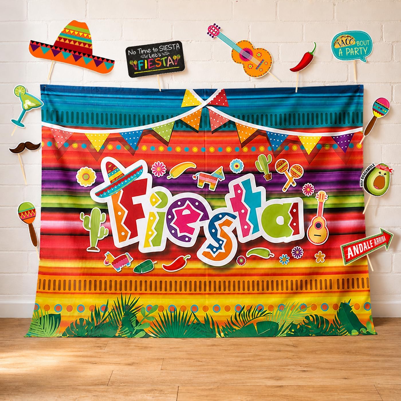 Summer Fiesta Theme Photography Backdrop and Studio Props DIY Kit. Great as Mexican Dress-up Photo Booth Background, Pool Birthday Party Supplies and Luau Event Decorations