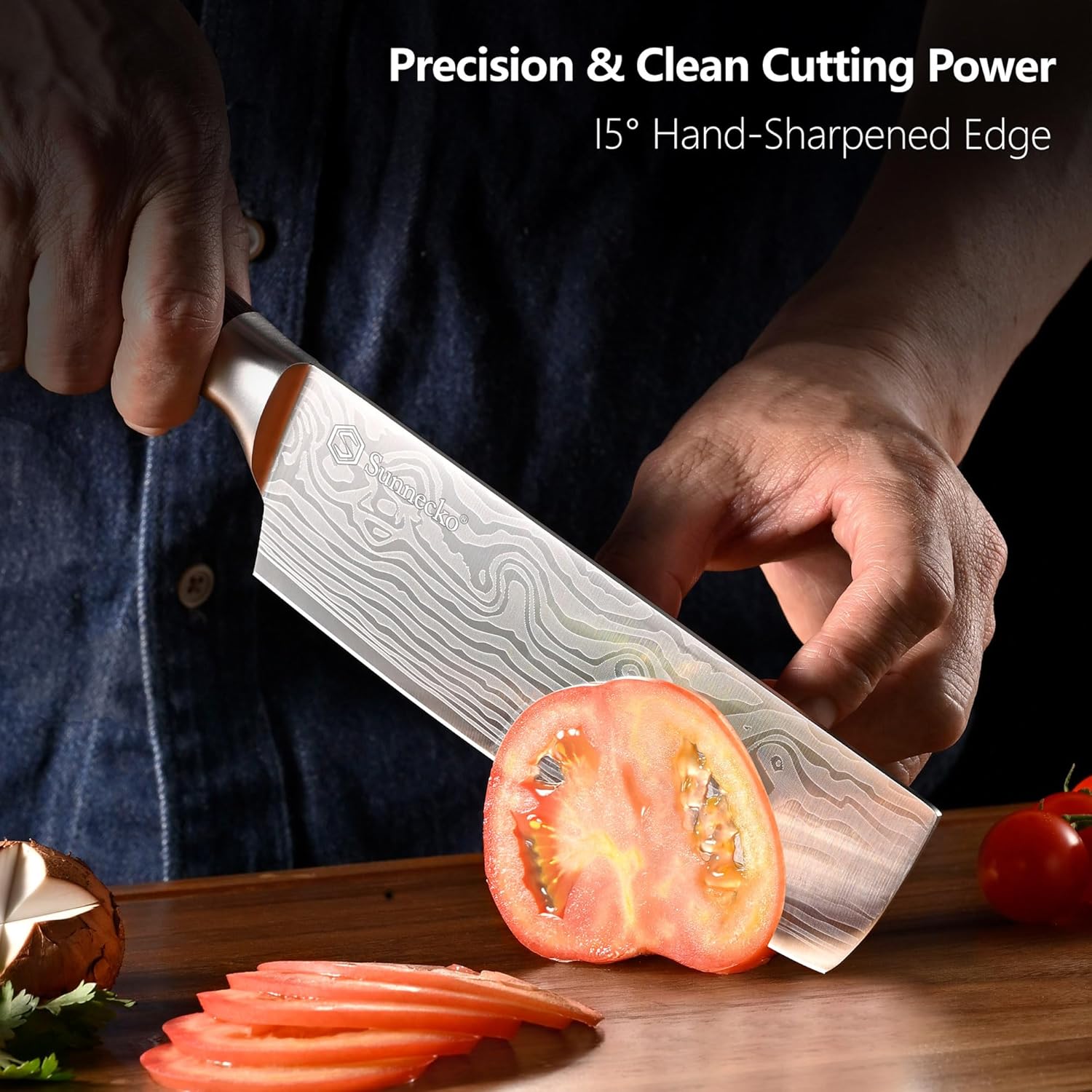 Sunnecko 7” Nakiri Knife High Carbon Steel – Extreme Sharpness Vegetable & Cleaver Knife for Clean Cuts – Multipurpose Asian Chef Kitchen knives with Sheath & Gift Box,Cooking Gifts - Image 2