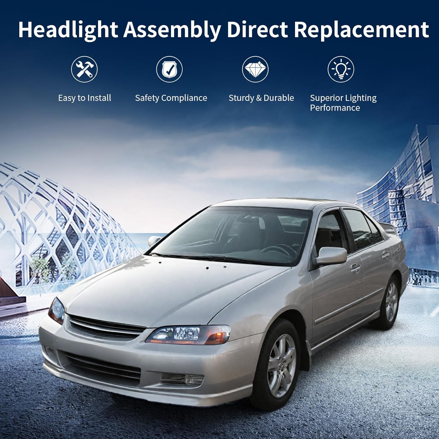 AUTOSAVER88 Compatible with 98 99 00 01 02 Accord 2-Door / 4-Door Headlight Assembly Replacement Black Housing Amber Reflector