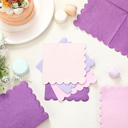 Miniatura 33 de Zhanmai Paquete de 100 servilletas de cóctel de 5 x 5 pulgadas, servilletas festoneadas de papel de color degradado con bordes festoneados, almuerzo