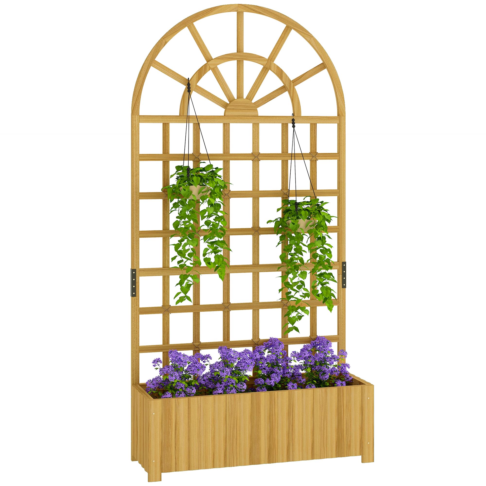 Outsunny Jardinière avec treillis, lit surélevé bac à fleurs pour plantes grimpantes et légumes, bois massif, avec trous de drainage, usage intérieur et extérieur, 90 x 30 x 180 cm, effet bois naturel
