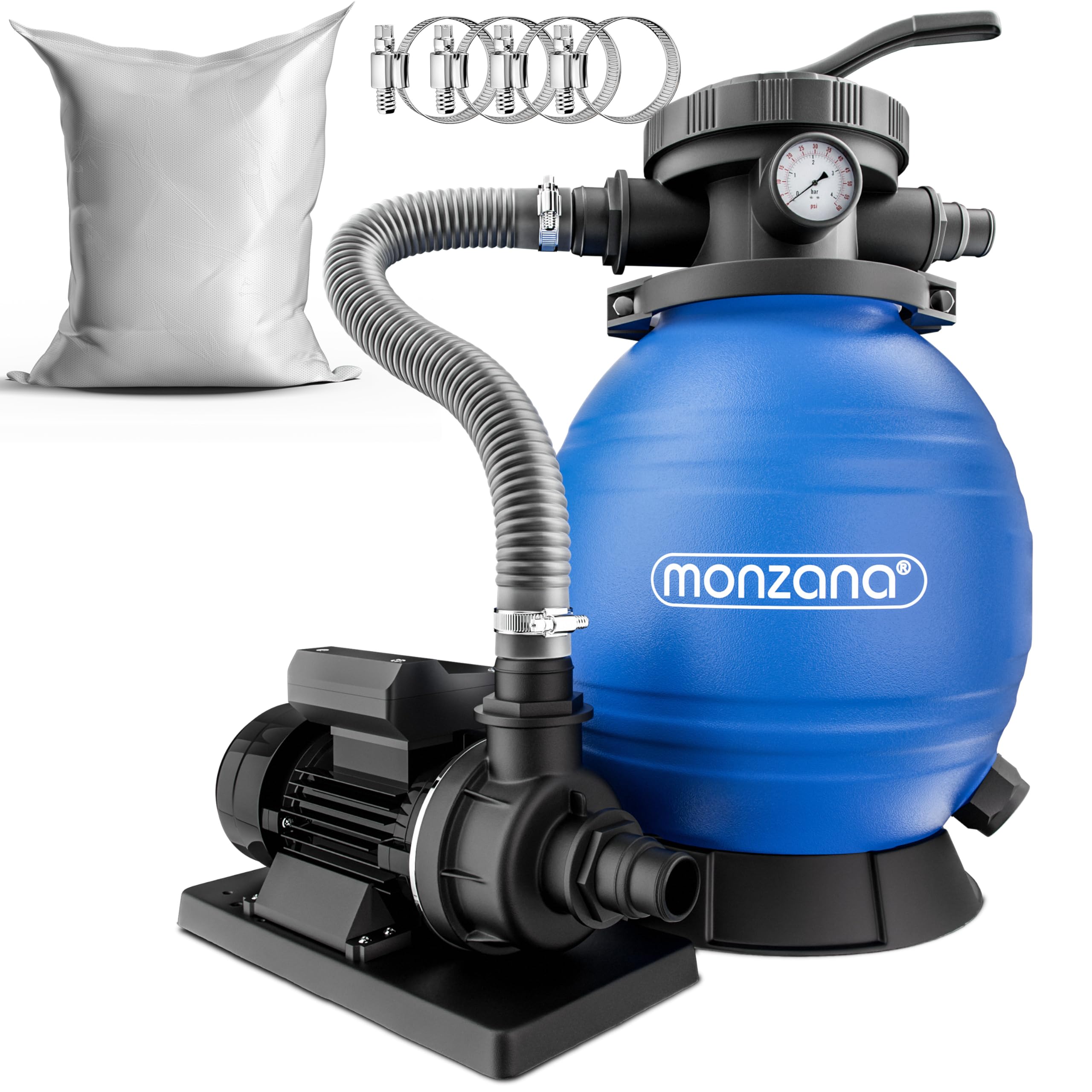 MONZANA® Filtro Acqua per Piscina SF12K 10.200 L/h Fino a 35.000L Vetro Filtrante Incl. Valvola a 7 Vie Adattatore 2in1 Ø32-38mm Pompa di Filtraggio 450W Filtri Piscine Fuori Terra Pompe Filtranti