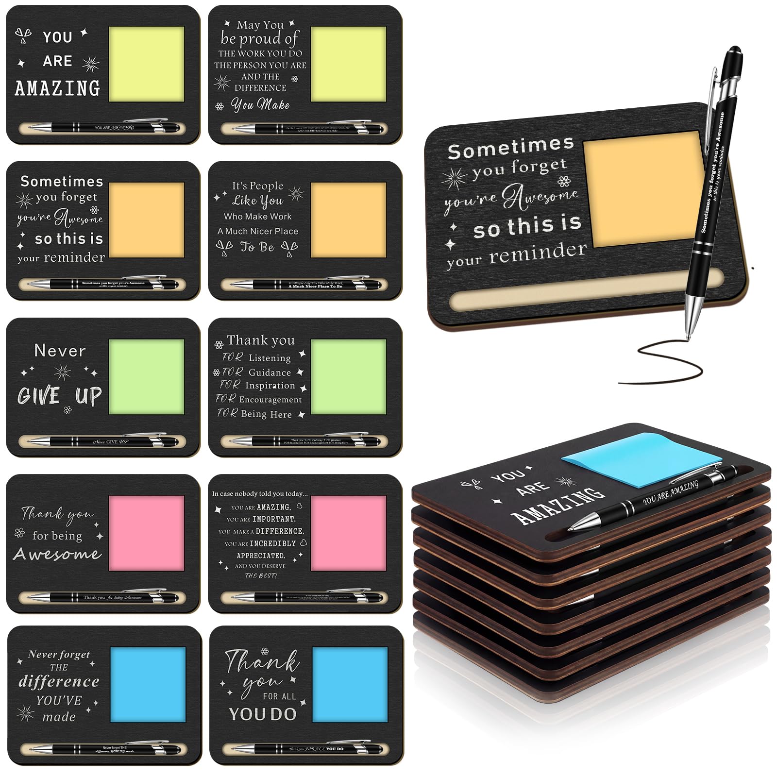Kosiz 10 Set Wooden Sticky Note Holder Kit, Thank You, Black