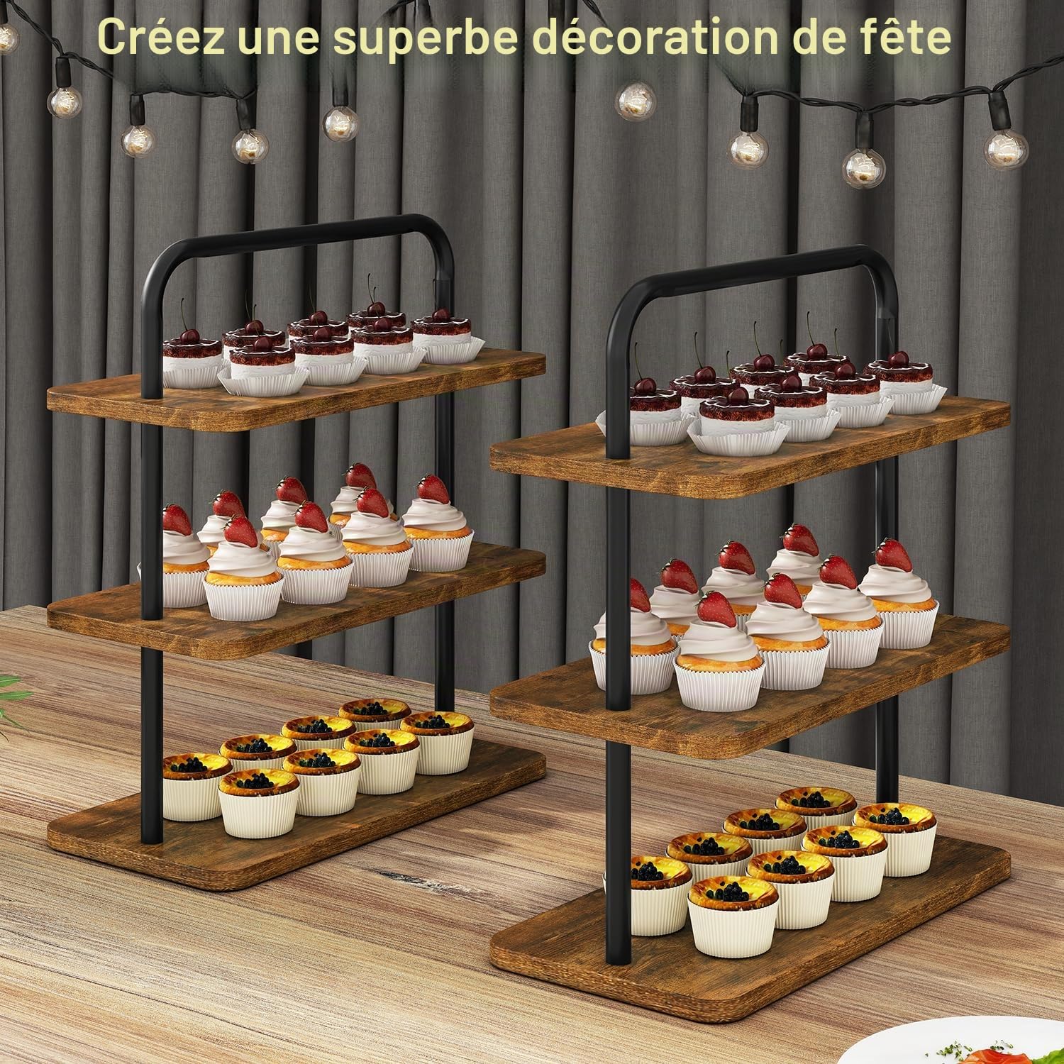 IBUYKE Présentoir à Gâteaux,Lot de 2,Support Gateau,Marron TLJ013H-2 | Présentoir Buffet Tour à Cupcakes Présentoir à pâtisseries pour Mariage Fêtes Baby Shower
