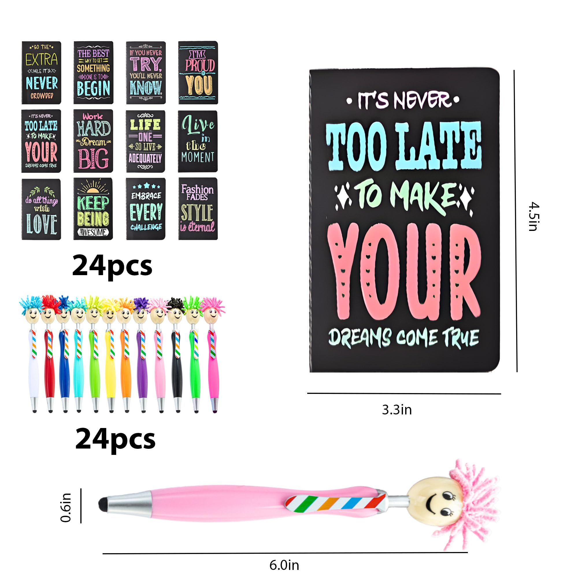 Set di 48 quaderni motivazionali, mini diario foderato con pennini, taccuini tascabili, set regalo per insegnanti, scuola, ufficio, feste