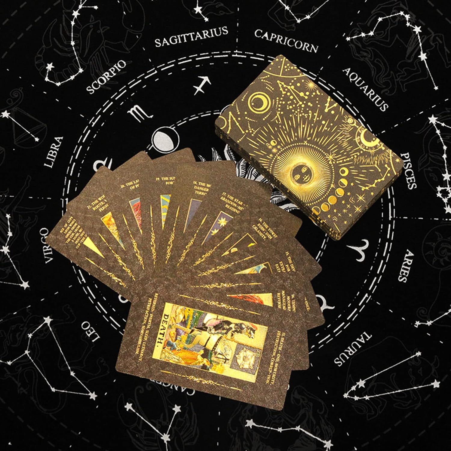 Tarot Cards Deck, Water Proof with Guidebook Divination Cards, 80 Fortune Telling Game Set for Family Reunion Beginners Expert Readers for Christmas Birthday, Black