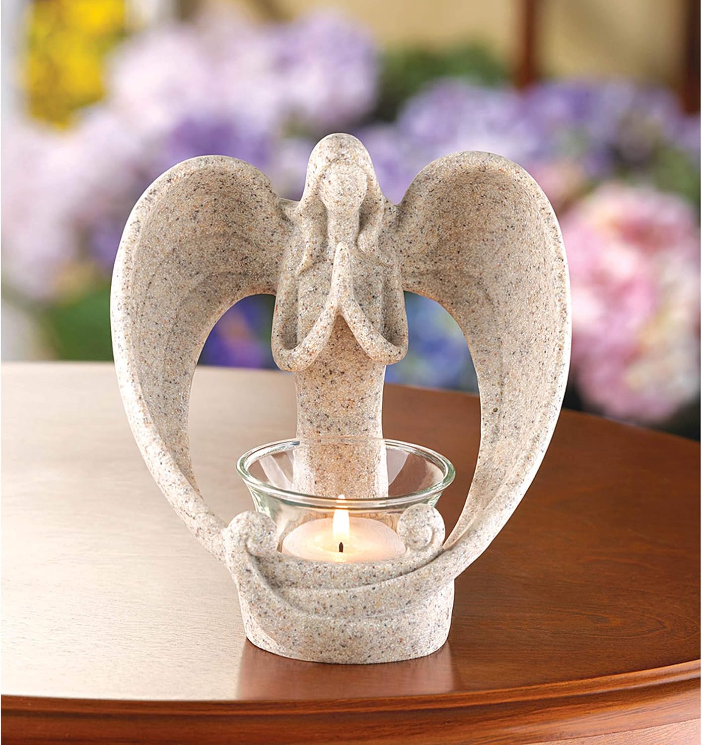 Zingz & Thingz Hear My Prayer Collection Resin Candle Tealight Holder, 5.375x3.875x5.75, Desert Angel