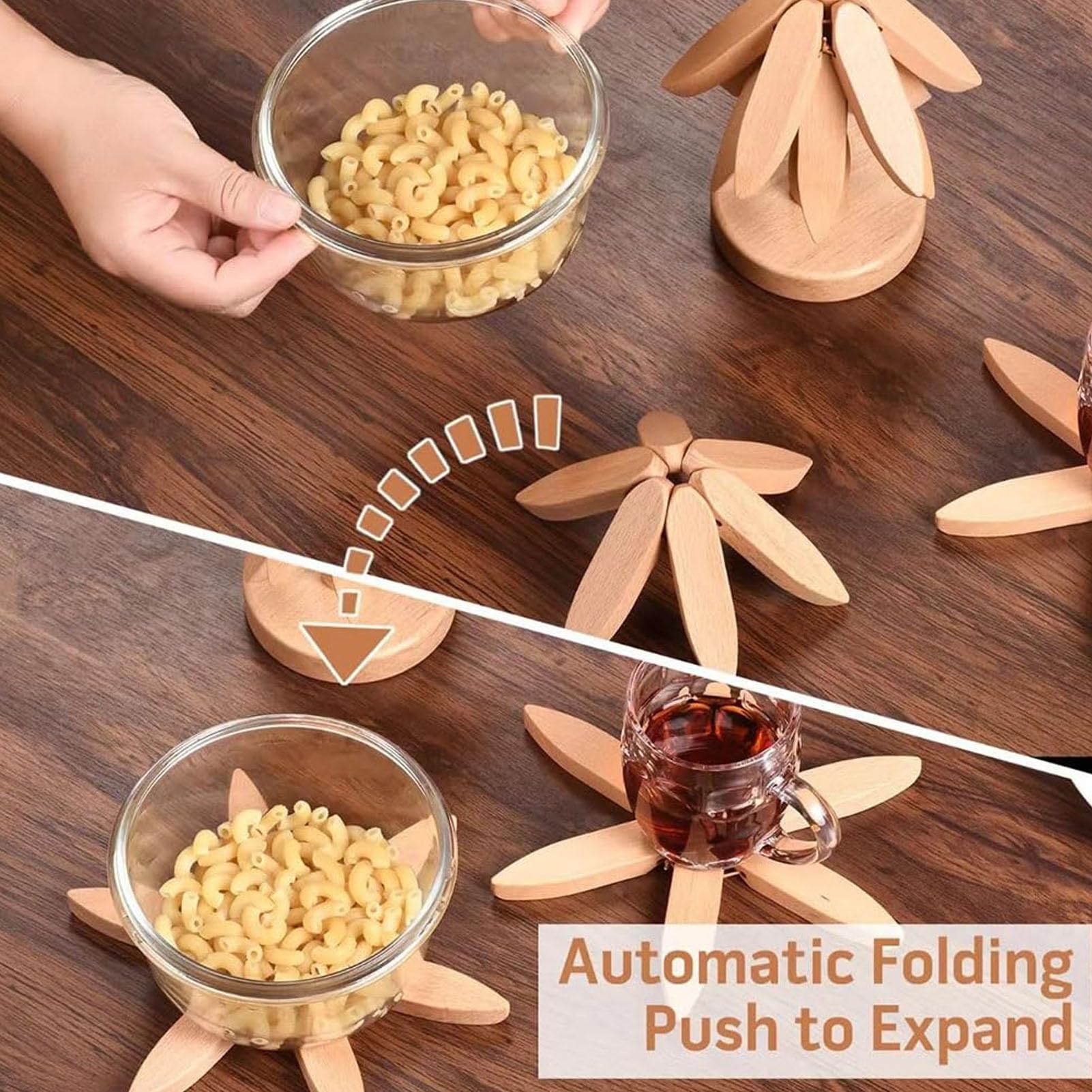 Sottopentola In Legno A Forma Di Albero – Set Da 5 Pezzi + Supporto – Sottopentola Per Piatti Caldi, Pentole E Tazze – Decorazione Rustica