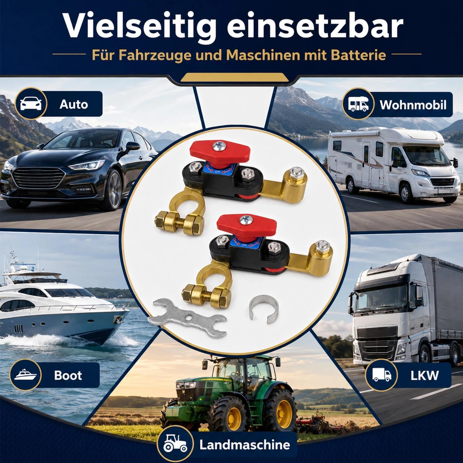 Interruttore di sblocco batteria per auto, 12 V-24 V, interruttore per batteria auto, interruttore separatore in rame puro, per auto, moto, barca, roulotte, yacht, bus, barca, viaggi