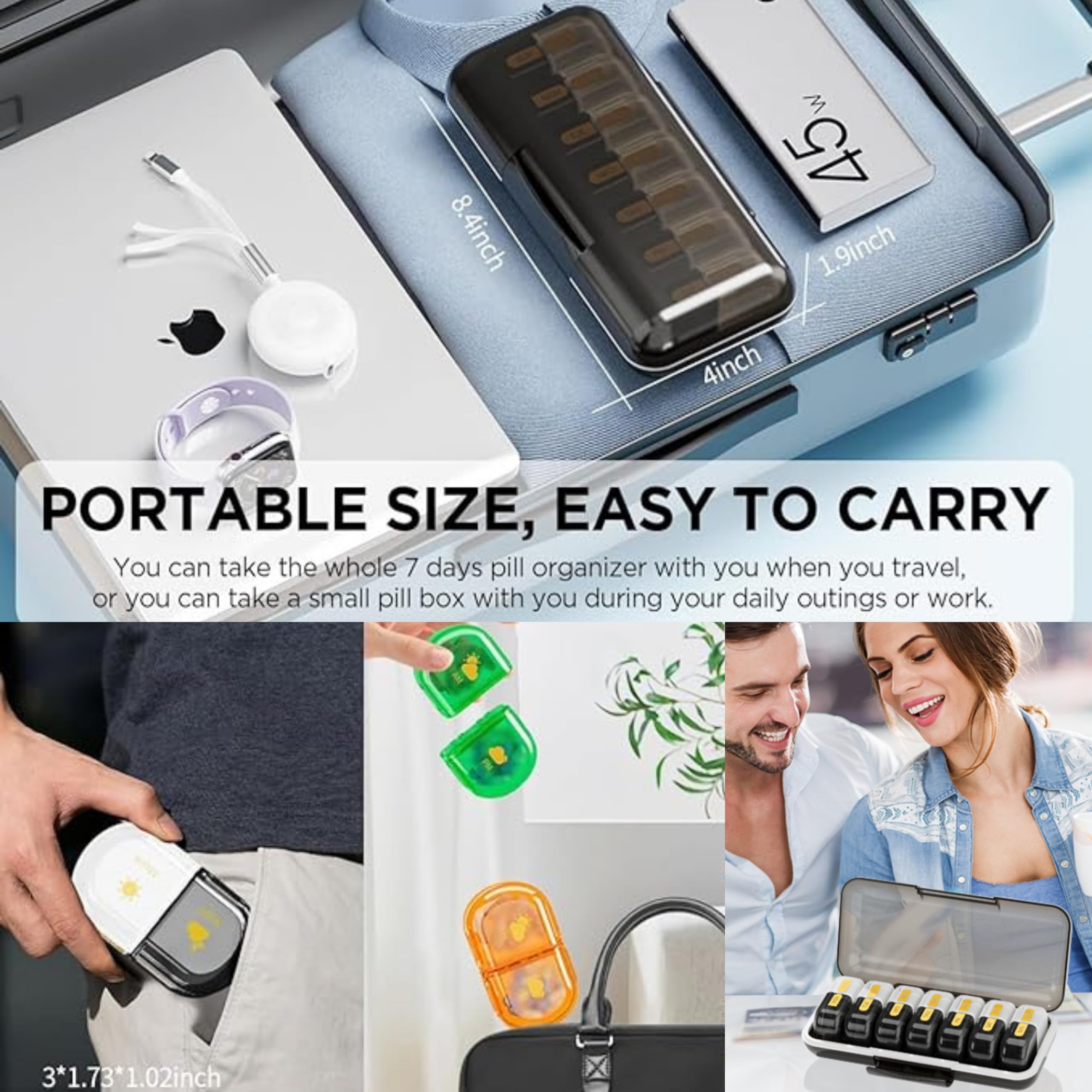 POPCUBE Premium Medicine Organizer Box 2 times a day with Detachable Compartments-Pill Organizer Box for Travel, storing medicines, pills, supplements (Black & White) 4