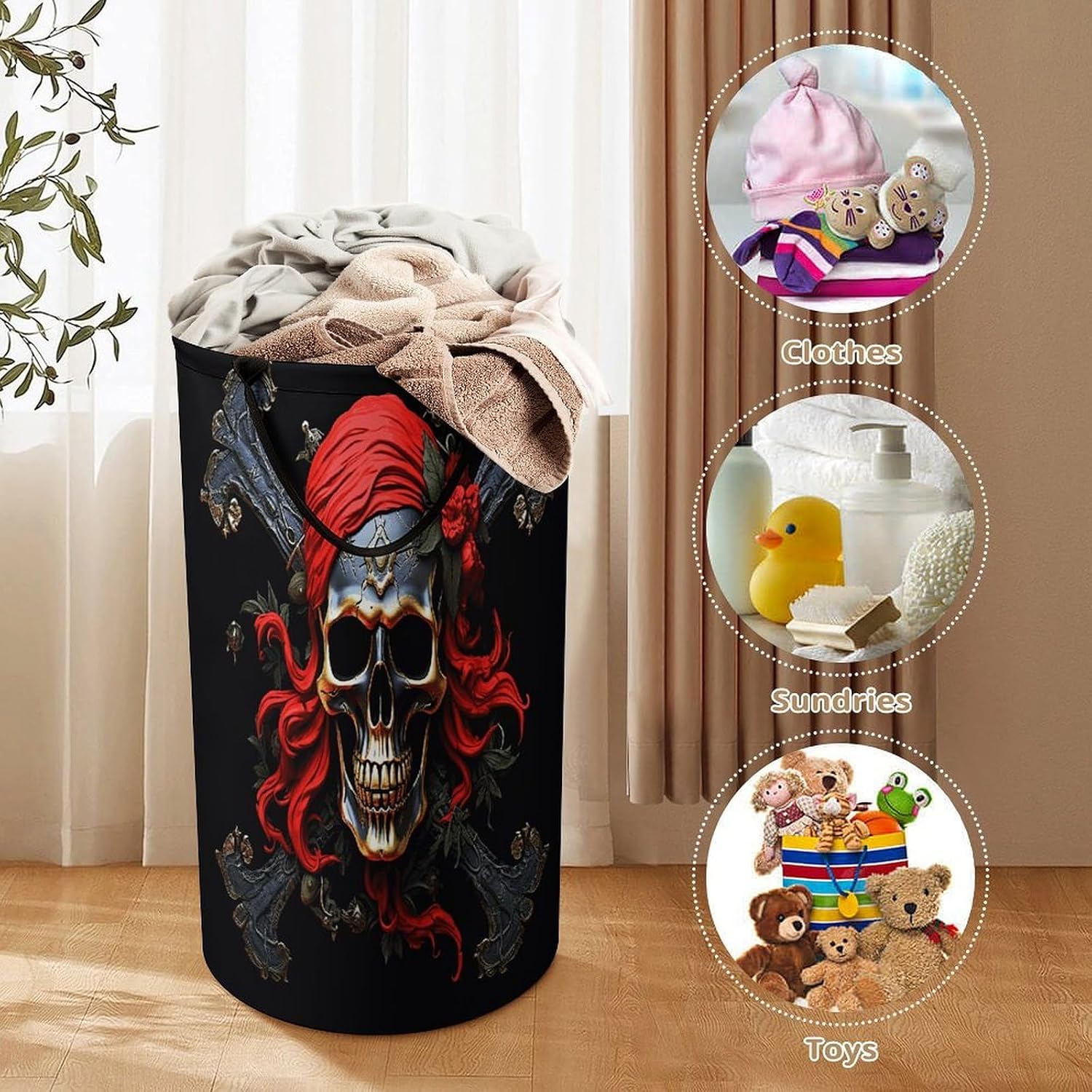 Pirate Skull Large Capacity Laundry Baskets,Collapsible Clothes Hamper with Handles，Laundry Hampers for Bathroom,Bedroom,Towels