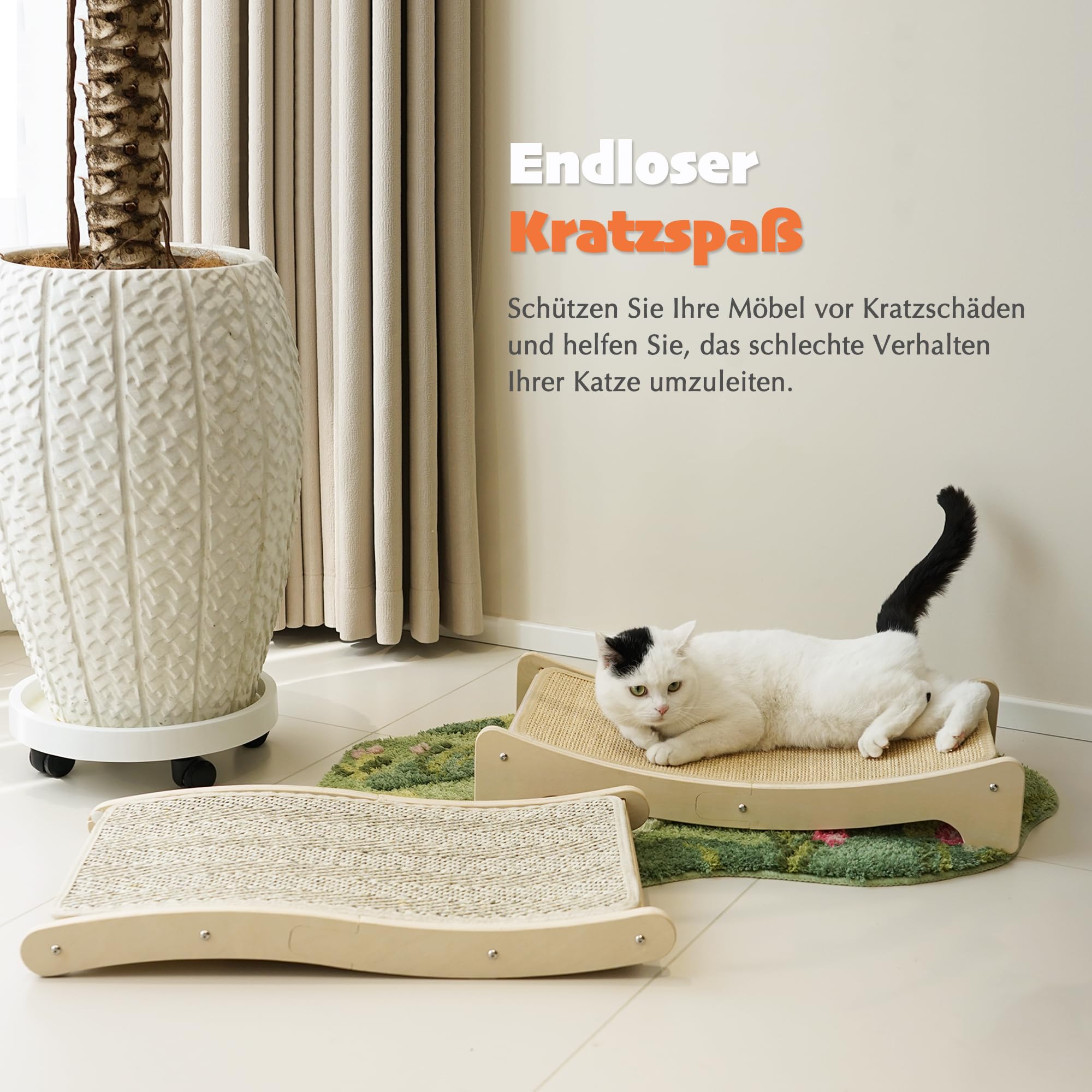 PETKARAY Sisal-Kratzbrett für Katzen, gebogener Sisal-Kratzbaum, große Kratzmatte für Hauskatzen, strapazierfähiges Lounge-Bett für Kätzchen