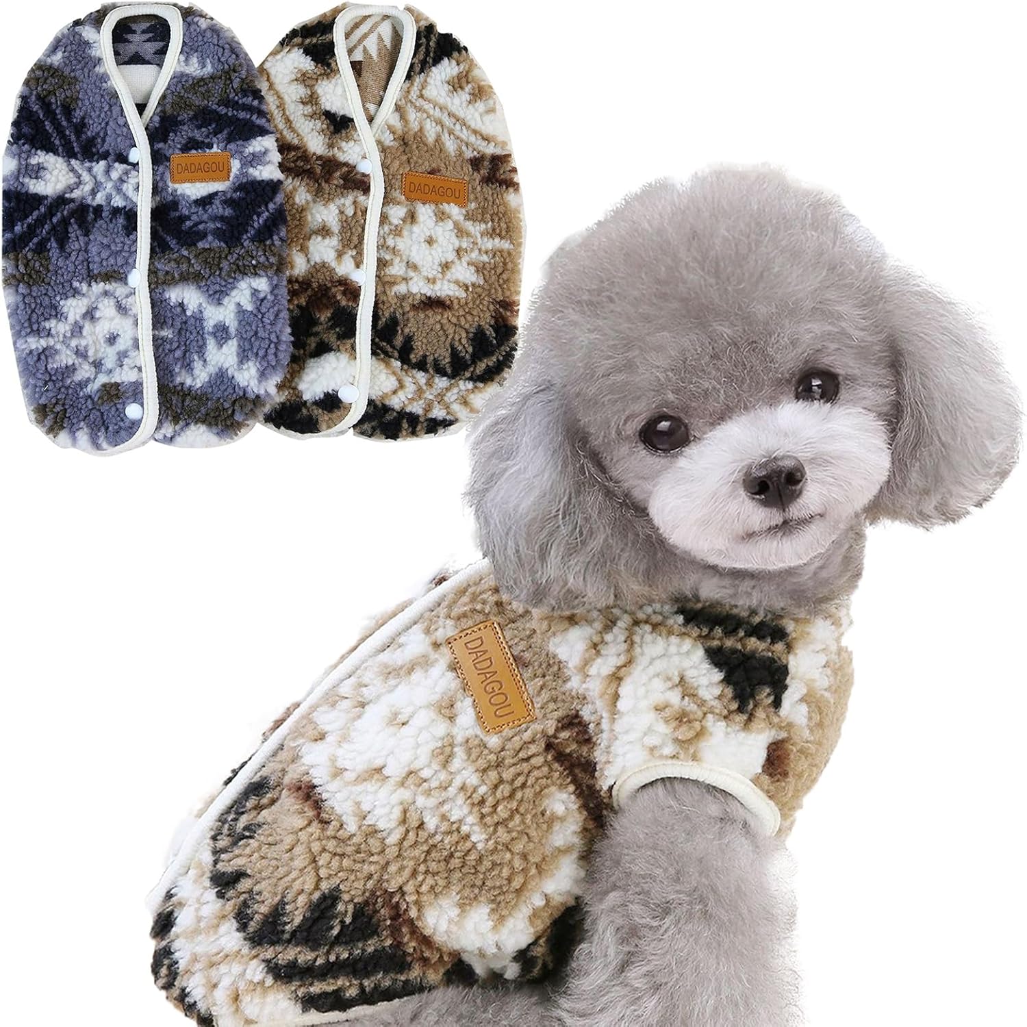 2Pc Christmas Dog Fleece Vest for Small Dogs,Snowflake Blue Pet Costumes VNeck Dog