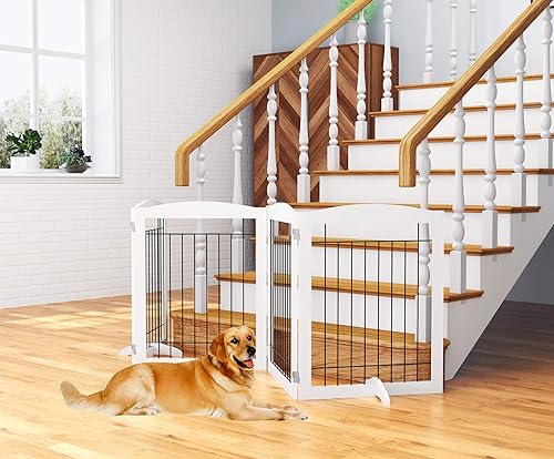 Miniatura 3 de PAWLAND Puerta extra ancha para perros para casa, puerta, escaleras, cercas para perros en interiores, puertas plegables independientes de madera