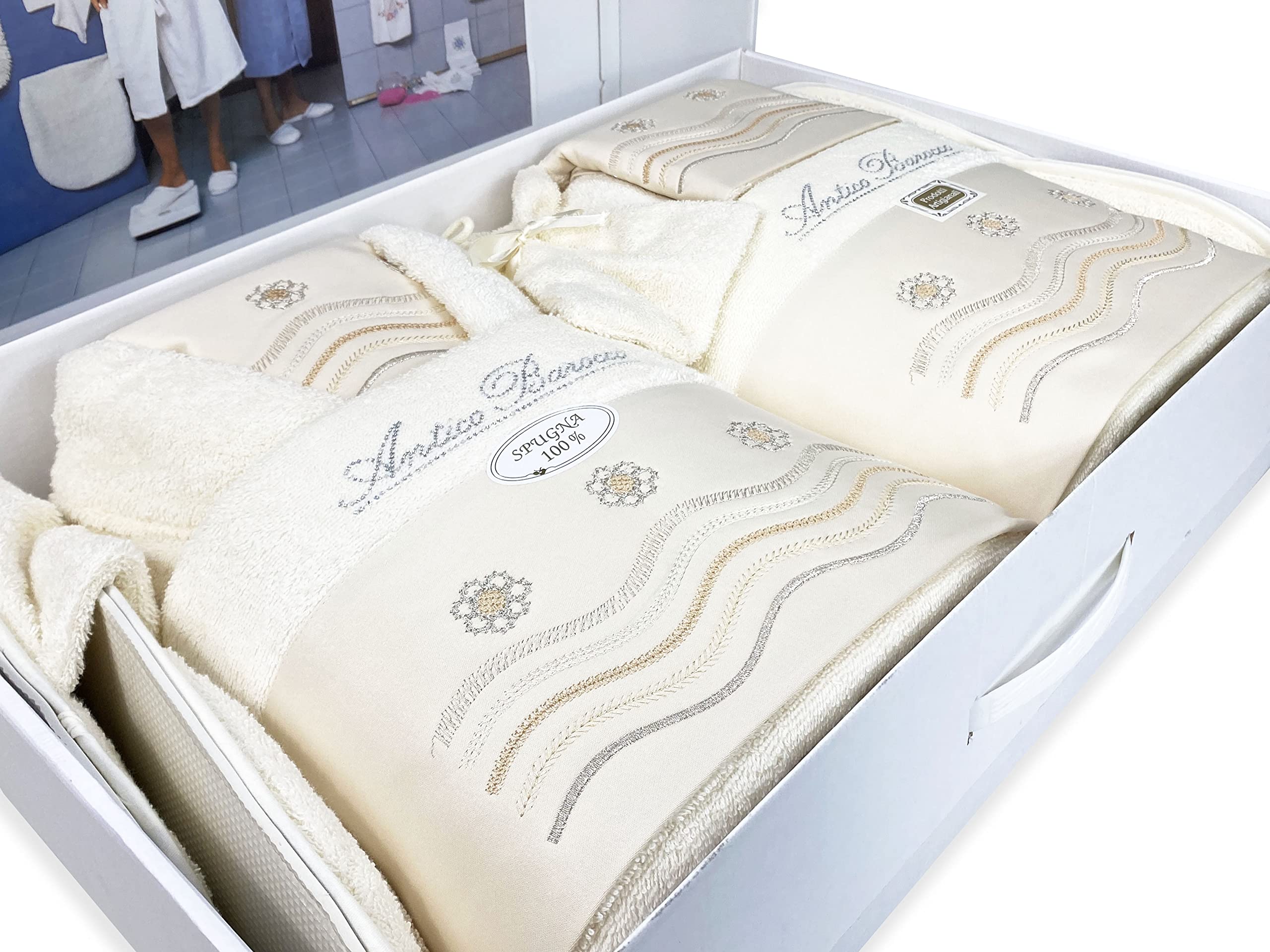 Tex family Completo Bagno in Spugna Ricamato Antico Barocco 14 Pezzi Idea Sposa