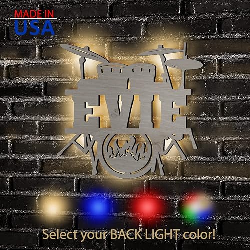 Miniatura 2 de Letrero de luz nocturna LED único personalizado para colgar en la pared, personalizado con nombre para baterista, músico o profesor de música,