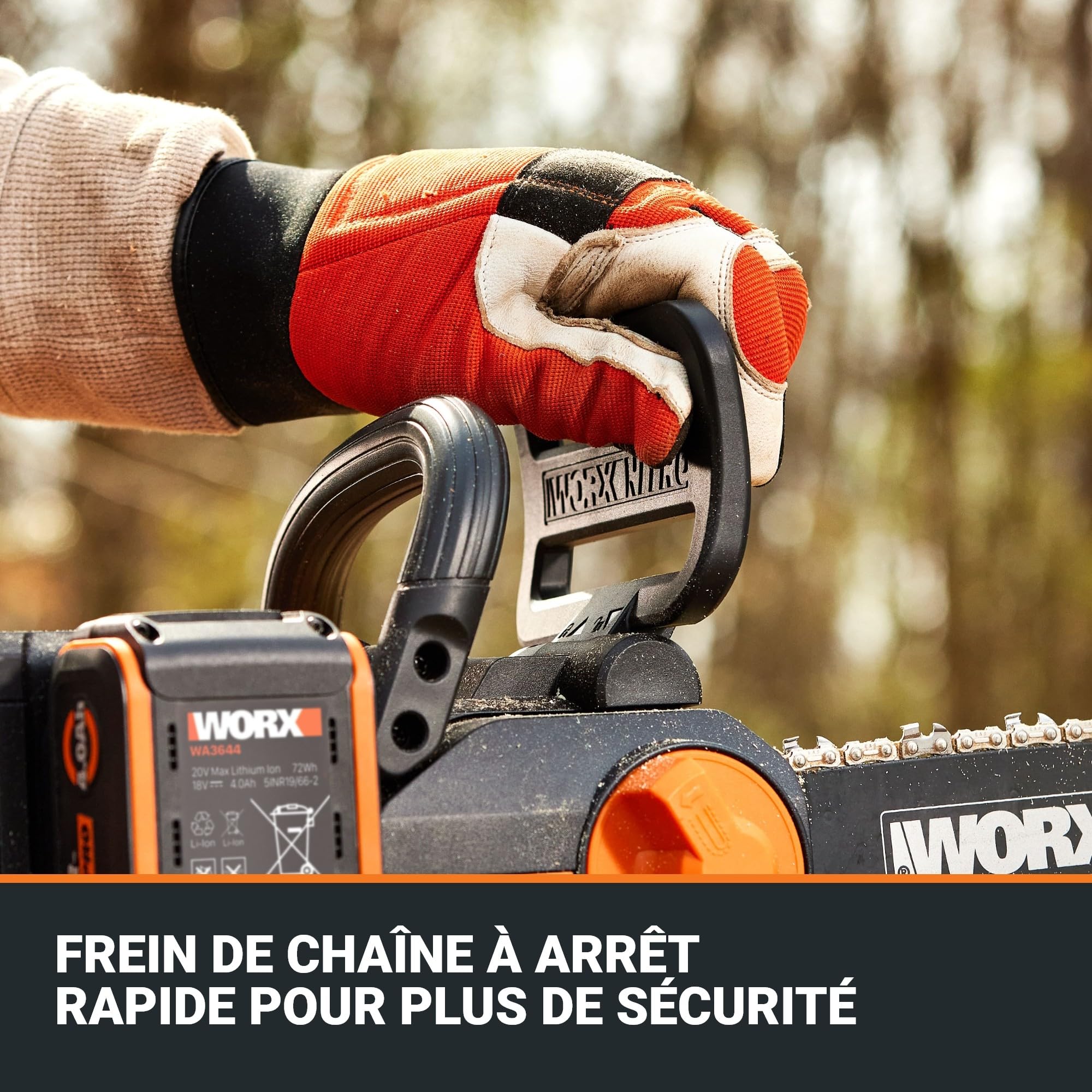 WORX WG350E Nitro profesjonalna akumulatorowa piła łańcuchowa 20 V – wydajna piła do drewna – długość cięcia 10 m/s – 30 cm – kompaktowa i bezpieczna – automatyczne smarowanie – łatwe napinanie