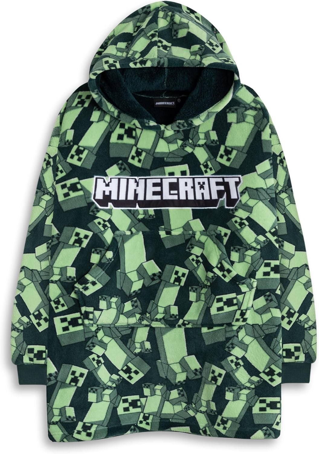 Minecraft Creeper Boys Green Blanket Hoodie | Soft Fleece Pullover with Hood & Long Sleeves | Cozy Loungewear